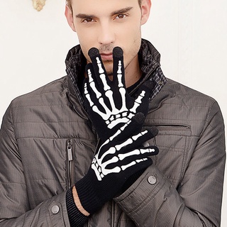 Autumn and Winter Knitted Touch Screen Gloves Personalized Skull Hand Paw Printing Thickened Brushed Warm Gloves