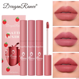 ♕Dragon Ranee 3 Strawberry Set Set Box Velvet Matte Matte Lip Glaze Lipstick Lip Gloss Non-Stick Cup Cute Set