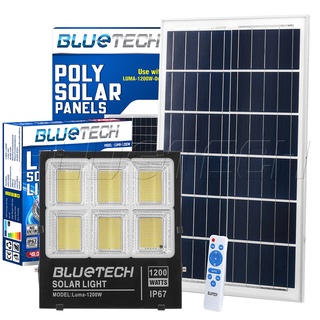 Bluetech ไฟโซล่าเซลล์ ไฟสปอร์ตไลท์ Solar Cell LED Floodlight, Spotlight รุ่นใหม่ 4ช่อง กันน้ำ IP67 วัตต์เต็ม ประกัน 1 ปี