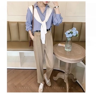 💙Fairy Style💙พร้อมส่ง เสื้อเชิ้ตแขนยาว เสื้อเชิ้ตทำงาน คอปก ทรงสวย สีสันสวยงาม สไตล์เกาหลี#3331