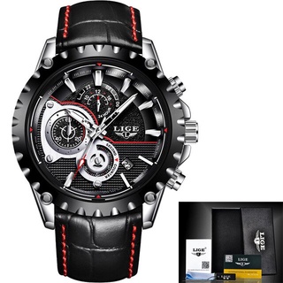 Reloj Hombre LIGE Watch Men Top Brand Luxury Quartz Wrist Watch Militray Leather Waterproof Sport Chronograph