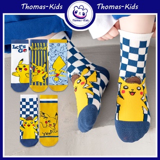 [THOMAS Kids] ถุงเท้าผ้าฝ้าย ลายการ์ตูนปิกาจู ใส่สบาย สําหรับเด็กผู้ชาย ผู้หญิง 1-12 ปี 5 คู่