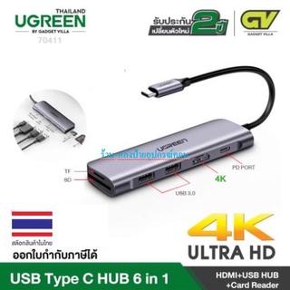 UGREEN จัดด่วน⚡️FLASH SALE⚡️(ราคาพิเศษ) 70411 USB C HUB 6 in 1 HDMI 4K, 100W PD Charge For MacBook, Notebook