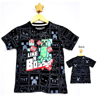 เสื้อยืด ลาย Mine craft Boss Boys สีดํา ไซซ์ 1-10