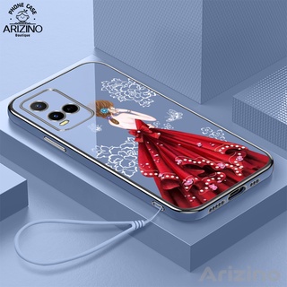 Arizino เคส Vivo V25 5G V23 5G V23E Y33S Y21 Y11 Y12 Y12S Y15S Y15A Y20 Y21S Y21A Y21T Y17 Y12A Y15 Y91C Y1S โทรศัพท์มือถือ ซิลิโคน ชุบไฟฟ้า ลายอัญมณีกระโปรง สีแดง 6D หรูหรา สําหรับ