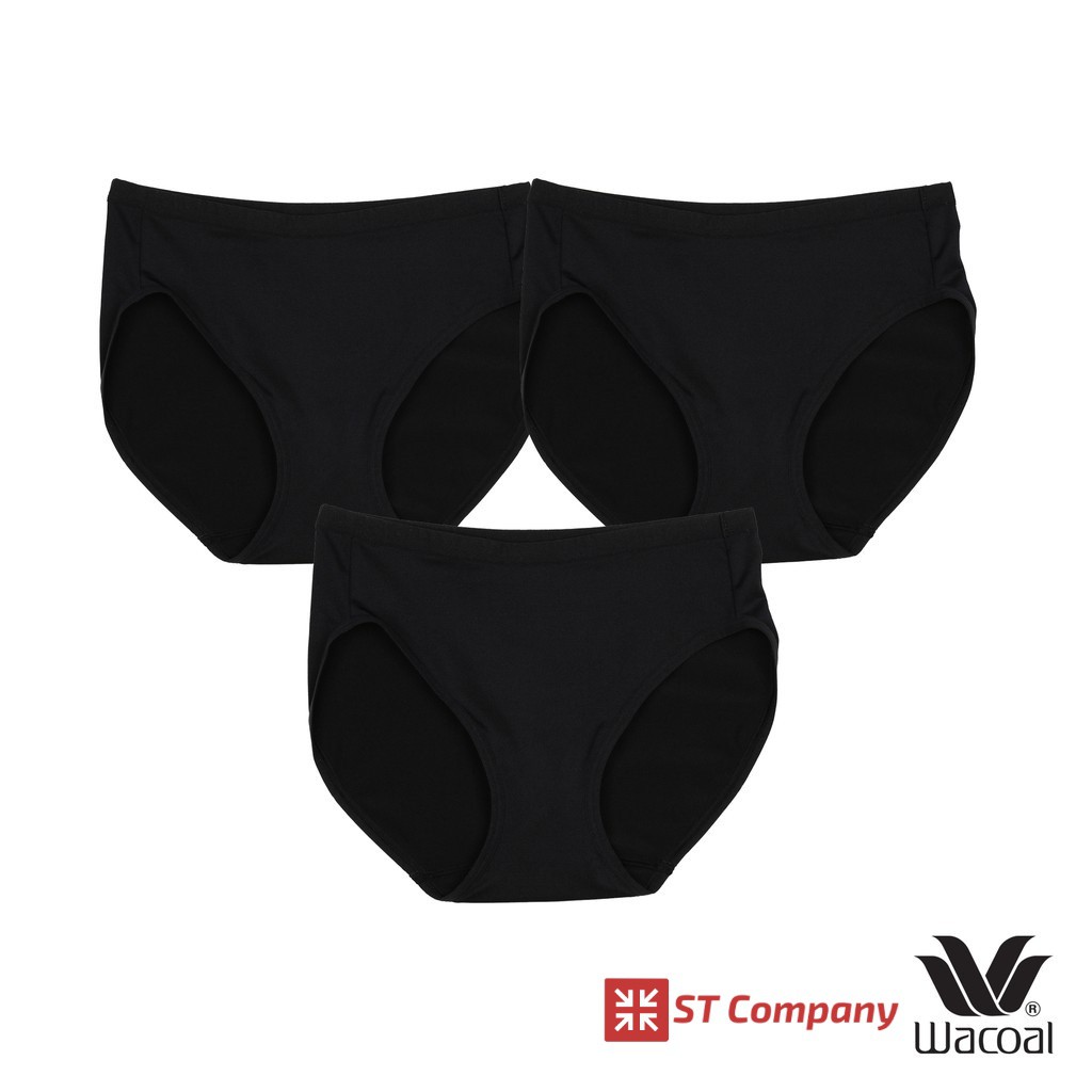 Wacoal Panty ทรง Bikini ขอบเรียบ สีดำ (BL) (3 ตัว) รุ่น WU1M01 ,WU1C34 ,WQ6M01,WU9M00B กางเกงในผู้หญ