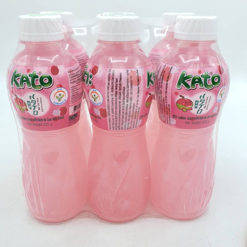 น้ำกาโตะ น้ำ สตอเบอร์รี่ / น้อ ลินจี้  ผสมวุ้นมะพร้าว กาโตะ  ขนาด 320 มล  * 6 ขวด