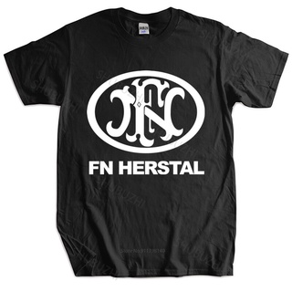 เสื้อยืดผ้าฝ้าย เสื้อยืดแขนสั้น ผ้าฝ้าย ทรงหลวม พิมพ์ลายโลโก้ FN Herstal สีดํา แฟชั่นฤดูร้อน สําหรับผู้ชาย และผู้หญิง