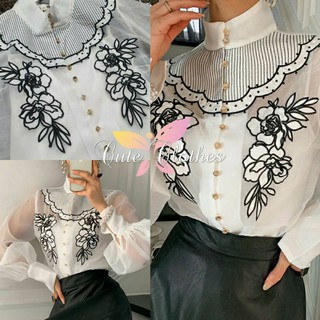 เสื้อแขนยาว งานปักดอกไม้ เกรดพรีเมียม Style Hiso กระดุมอย่างดีถอดได้จริง