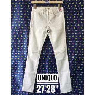 RD06&gt;&gt;&gt;👖UNIQLO ขาเดฟสีขาวผ้ายืด ทรงสวยใส่กระชับ เนื้อผ้าผสมผ้ายืดโพลี(25%)+สแปนเด็กซ์(2%) มือสองญี่ปุ่น สภาพใหม่ เอว28"