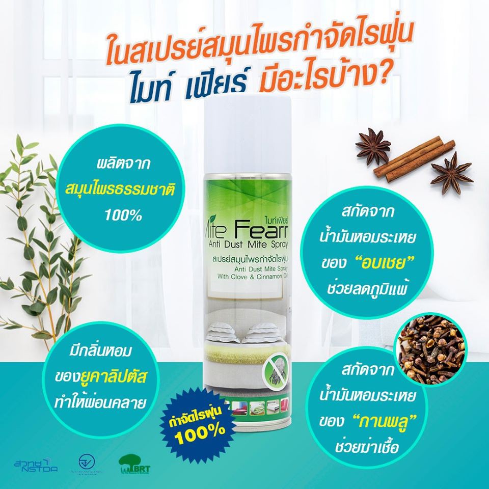Mite Fear สเปรย์สมุนไพรกำจัดไรฝุ่น กลิ่นหอมยูคาลิปตัส 250 ml. ราคา ถูกที่สุด ดีลบีเคเค แกลเลอรีภาพที่ 3