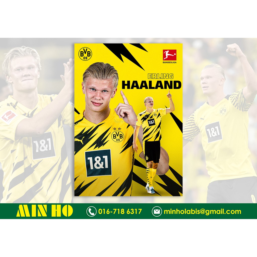 Erling Haaland Borussia Dortmund Poster A2 Size (ออกแบบเอง) UV Printing