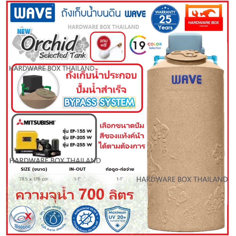 NEW! ถังเก็บน้ำพร้อมปั๊ม ประกอบสำเร็จ WAVE รุ่น Orchid Selected ขนาด 700 ลิตร + ปั๊มมิตซูบิชิ MITSUB