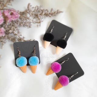 ต่างหูปอมๆ รูปไอติมโคน น่ารัก มี3สี [พร้อมส่ง]