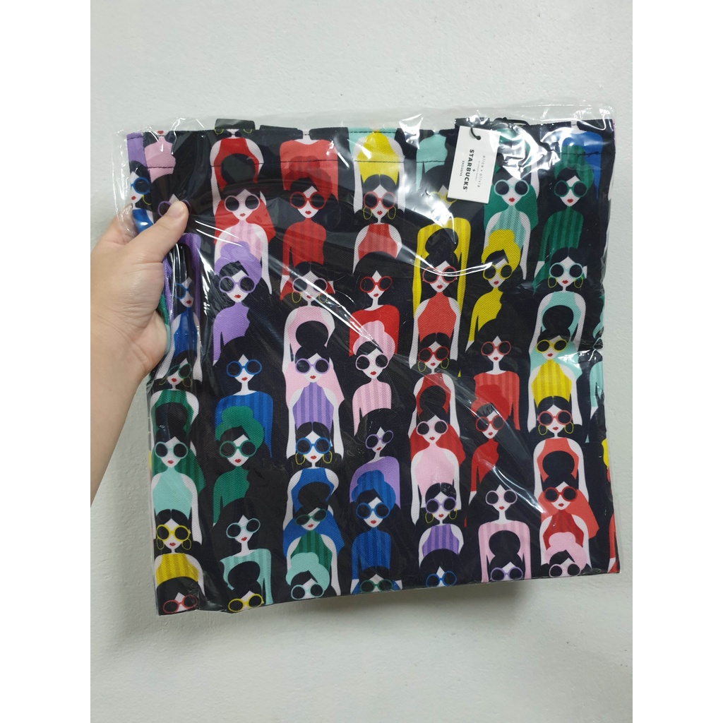 [ของแท้/พร้อมส่ง] กระเป๋าผ้า Starbucks alice + olivia Rainbow Tote