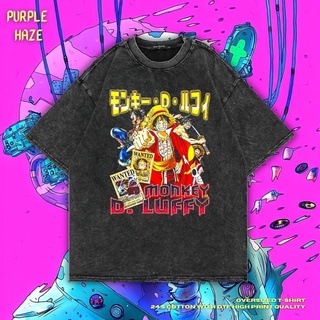 เสื้อยืด ขนาดใหญ่ พิมพ์ลาย Haze Monkey D Luffy สีม่วง | หินล้างทําความสะอาด | เสื้อเชิ้ต ลายลูฟี่ | อนิเมะ | เสื้อเชิ้ต