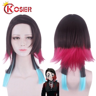 COSER KING อนิเมะครับ Demon Slayer Kimetsu no Yaiba Enmu Short Wig Cosplay วิก ผม ดาบพิฆาตอสูร Costume ผู้หญิงค่ะ Heat Resistant Synthetic Hair Party Wigs