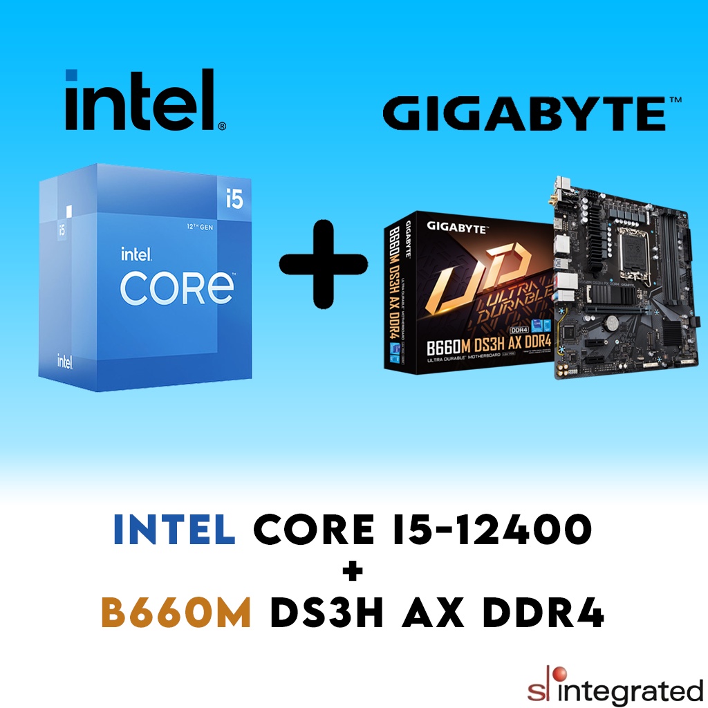 เมนบอร์ดคอมโบ Intel Core i5-12400 Gigabyte B660M DS3H AX DDR4