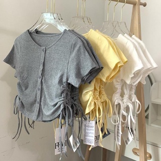 [Babycat] พร้อมส่ง เสื้อยืดคาร์ดิแกน แขนสั้น จับจีบ สไตล์เกาหลี ญี่ปุ่น เหมาะกับฤดูร้อน สําหรับผู้หญิง