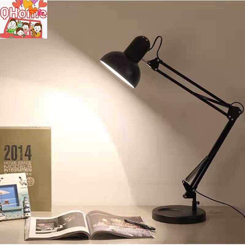 [QHome]โคมไฟอ่านหนังสือ โคมไฟตั้งโต๊ะ โคมไฟตั้งโต๊ะเหล็กดัดอเมริกัน ปรับได้ทุกทิศทาง Table Reading L
