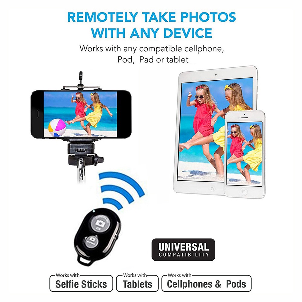 คลังสินค้าพร้อม Bluetooth Shutter Release Remote สําหรับโทรศัพท์/แล็ปท็อป/แท็บเล็ต/PC Mini Wireless Camera Shutter พร้อมแบตเตอรี่ฟรี - รูปที่ 5
