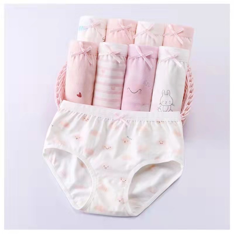 กางเกงในเด็กหญิง เด็กโต/เด็กเล็ก/Girl/Children/underwear ผ้าฝ้ายแท้100% แพค4ตัว underwear/2-13ขวบแบบมีขา คละสีคละลาย