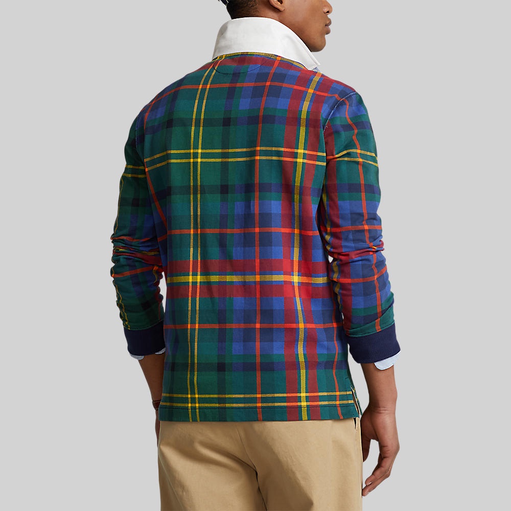 Polo Ralph Lauren POLO Classic Fit Plaid Jersey Rugby Shirt เสื้อโปโล รุ่น MNPOKNI16822145 สี 501 DARK PURPLE-501 #4