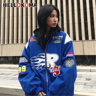 เสื้อแจ็กเก็ตเบสบอล ปักลาย Hello KOMA ทรงหลวม สไตล์อเมริกัน สตรีท สําหรับผู้ชาย และผู้หญิง