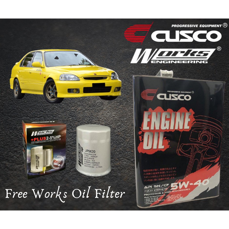 HONDA CIVIC EK 1996-2001 CUSCO JAPAN FULLY SYNTHETIC ENGINE OIL 5W40 SN/CF ACEA ฟรี WORKS ENGINEERIN