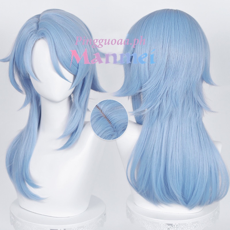 【Manmei】Genshin Impact Kamisato Ayato Cosplay Wig Simulation Scalp Blue Wig Anime Heat Resistant Syn