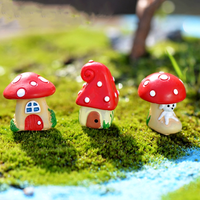 3 ชิ้นเห็ด House Village รูป Decor Fairy Garden การ์ตูนรูปปั้นบอนไซ Moss เครื่องประดับเรซิ่นหัตถกรรมของเล่น