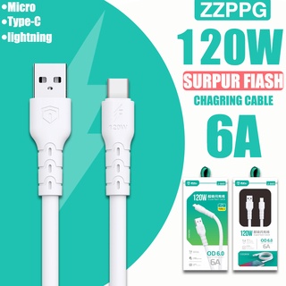 ⚡พร้อมส่ง⚡สายชาร์จ หนาเป็นพิเศษ 6A 120W หนา6mm Fast Charging Cable ชาร์จด่วน  สายชาร์จแฟลช Micor/Type C/L สายชาร์จข้อมูล