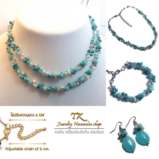 สร้อยคอ สร้อยข้อ หินอความารีน เทอร์ค้อยส์ มุกน้ำจีด คริสตัล Aquamarine stone Turquoise Freshwater pearl crystal