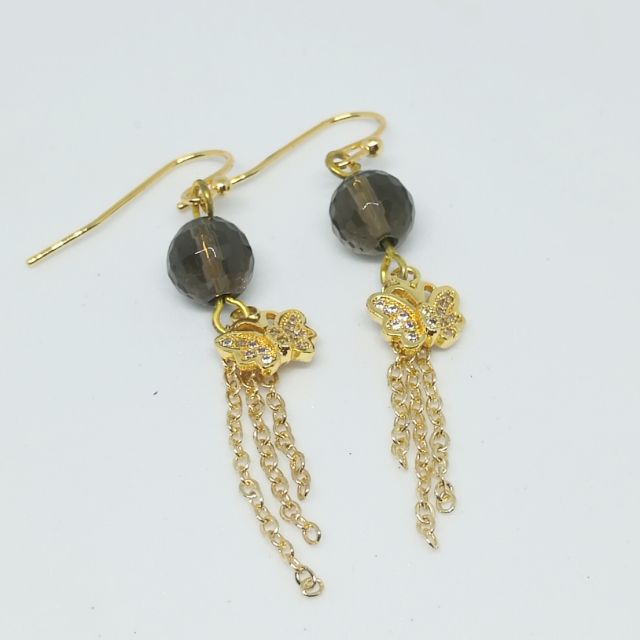 ต่างหูคริสตัลดีไซน์ทันสมัย Smoky Quartz