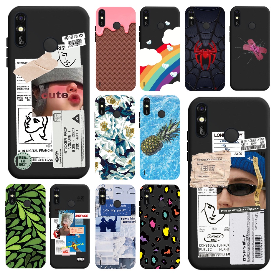 เคสโทรศัพท์มือถือ ซิลิโคน กันกระแทก ลายฉลากศิลปะ สีดํา สําหรับ Tecno Spark 4 Lite Pop 3 Plus