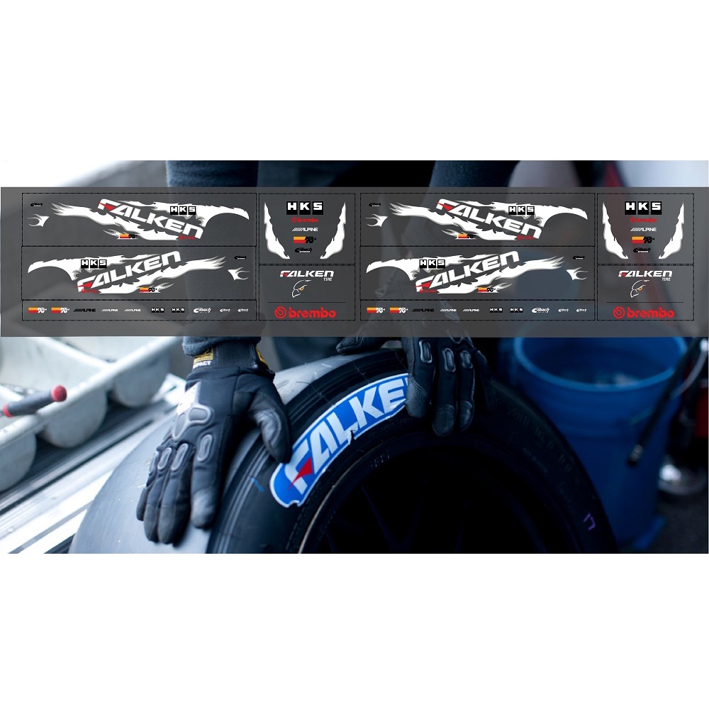 ดีคอล Falken หมึกรองขาว ติดชิ้นงานได้ทุกสี ติดรถHot Wheels /Majorette 1:64 Decal  water slide