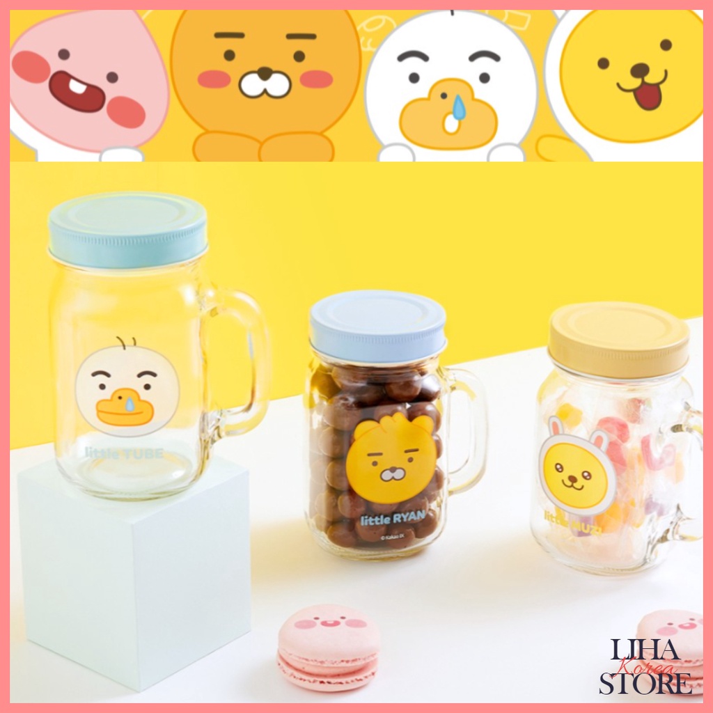 DAISO KOREA X Kakao Friends Glass Ryan Bottle 450ml ขวดน้ําแก้ว ขวดแก้ว/Kakao Friends Ryan