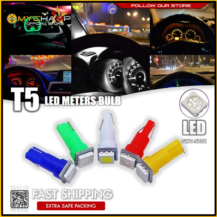 DASHBOARD BULB T5 5050 LED WEDGE LIGHT BULB สําหรับรถยนต์ / มอเตอร์คาร์ (2 ชิ้น/ชุด)