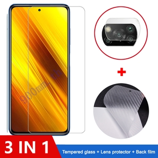 9H 3-in-1 Xiaomi Poco X3 กระจกนิรภัย NFC Xiaomi F2 M2 F1 X2 Pro ป้องกันหน้าจอ Xiaomi Redmi Note 9 9s Pro Max ฟิล์มป้องกัน