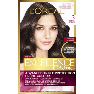 🔥ส่งฟรี🔥LOREAL PARIS EXCELLENCE CREME ADVANCED TRIPLE CARE CREME COLOR 3 ลอรีอัล เอกซ์เซลเลนซ์ ครีม