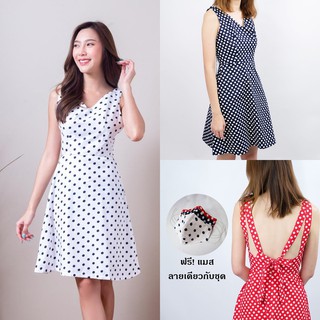 เดรสลายจุด polka dot น่ารักเซ็กซี่ผ่าหลัง สไตล์เรโทร ใส่เที่ยวยั่วๆชิคๆจ้า งานพร้อมส่งนะ