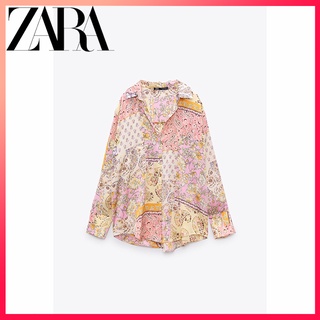 Zara เสื้อเชิ้ต ผ้าซาติน พิมพ์ลาย แฟชั่นฤดูใบไม้ผลิ สําหรับผู้หญิง