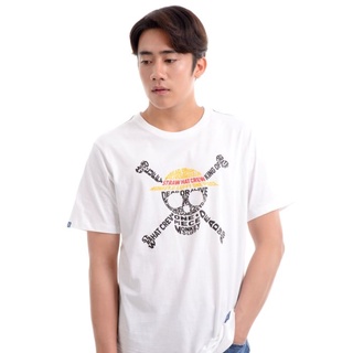 เสื้อยืดDextreme เสื้อวันพีซ T-shirt DOP-1145  One Piece ลาย ไอคอนลูฟี่ สีขาว