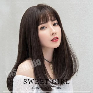 วิกผมยาวมีหน้าม้า วิกผมผู้หญิง วิกผมแฟชั่น เครื่องประดับผม Hairpiece ยืดผม วิกผมยาวผู้หญิง Wig