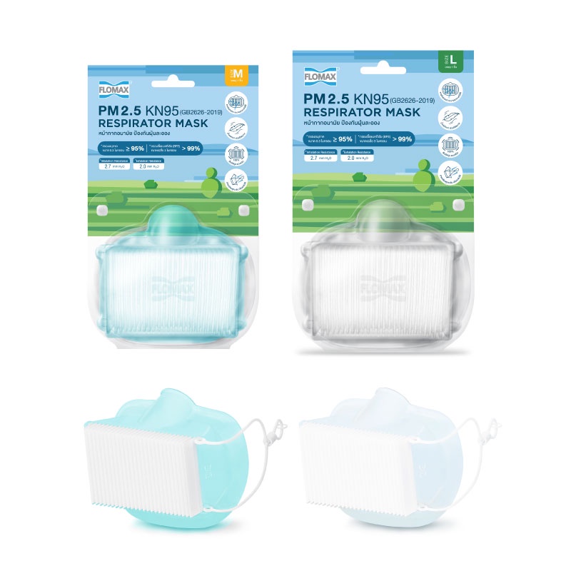 หน้ากากอนามัย FFP3 FLOMAX หน้ากากป้องกันฝุ่นละออง PM2.5, >=99