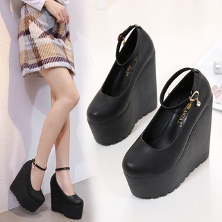 (IL275)ส้นตึก สูง16cm (ขาว,ดำ) Sz.34-39 **❥𝓟𝓻𝓮-𝓞𝓻𝓭𝓮𝓻