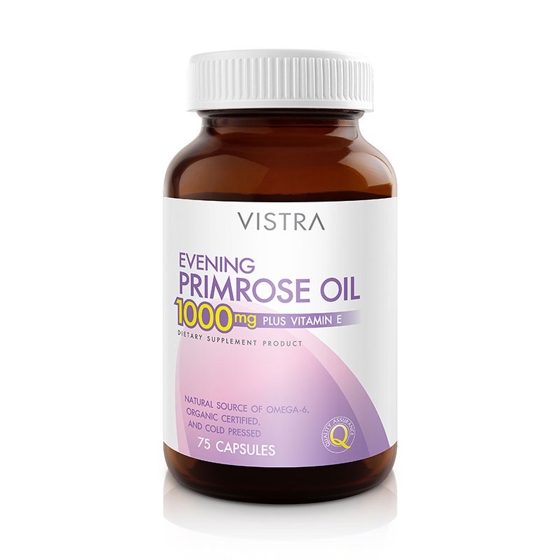 VISTRA Evening Primrose Oil 1000mg Plus Vitamin E Dietary Supplement Product 75 Capsules