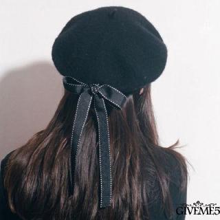 หมวก beret ผ้าขนสัตว์หนังเทียมแต่งโบว์สําหรับผู้หญิง