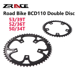 Zrace ใบจานหน้าจักรยาน อะลูมิเนียมอัลลอย BCD 110 53-39T 52-36T 50-34T สีดํา