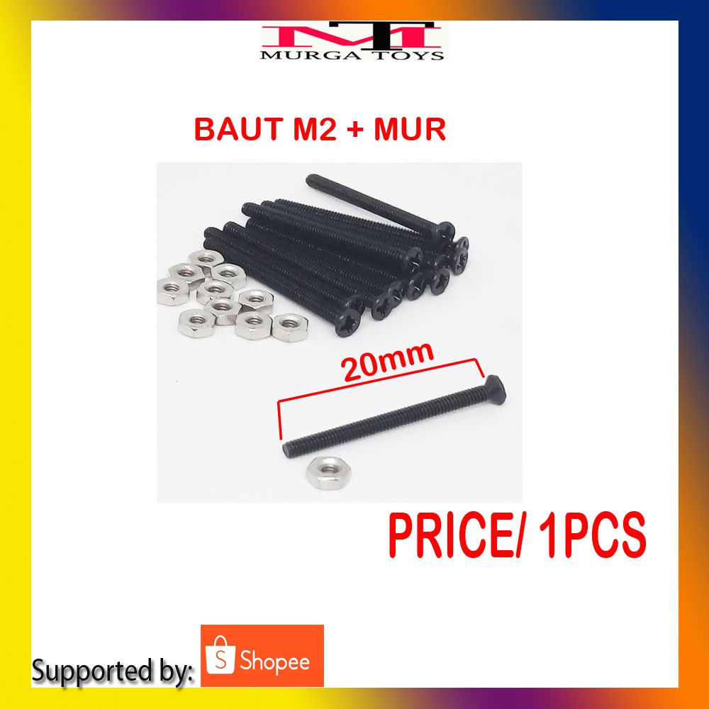 M2 BOLT 20MM LENGTH PLUS NUT